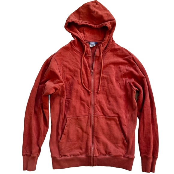 OUTDOOR VOICES ORANGE HOODED FULL ZIP SWEATSHIRT SIZE MEDIUM UNISEX - Picture 1 of 7